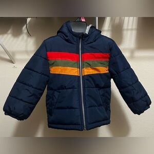 Carters Coat Toddler Puffer Navy Rainbow Stripe Hooded Boys 3T Winter Jacket